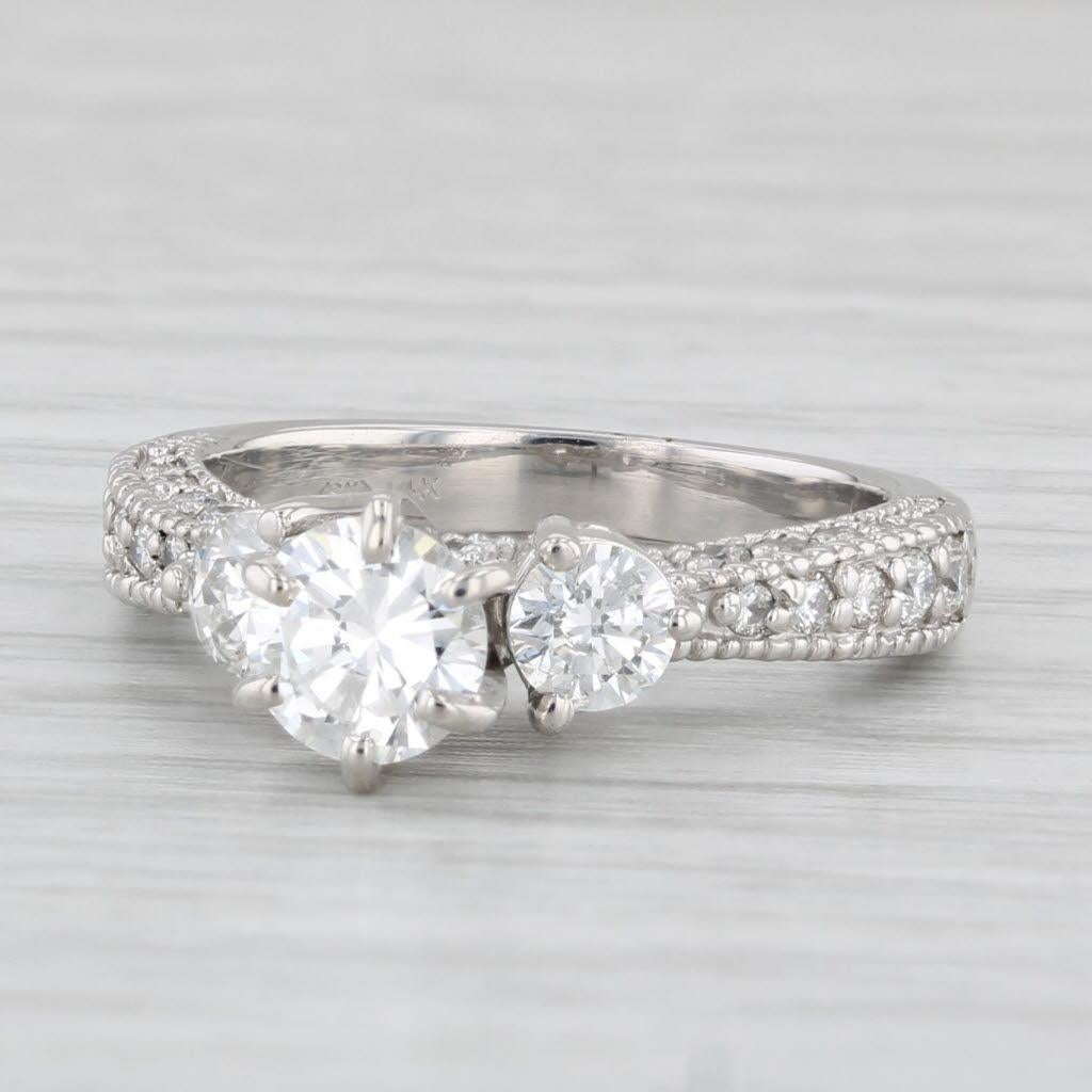 1.38ctw Round Diamond Engagement Ring 14k White Gold Size 5.5 3-Stone For Sale 4