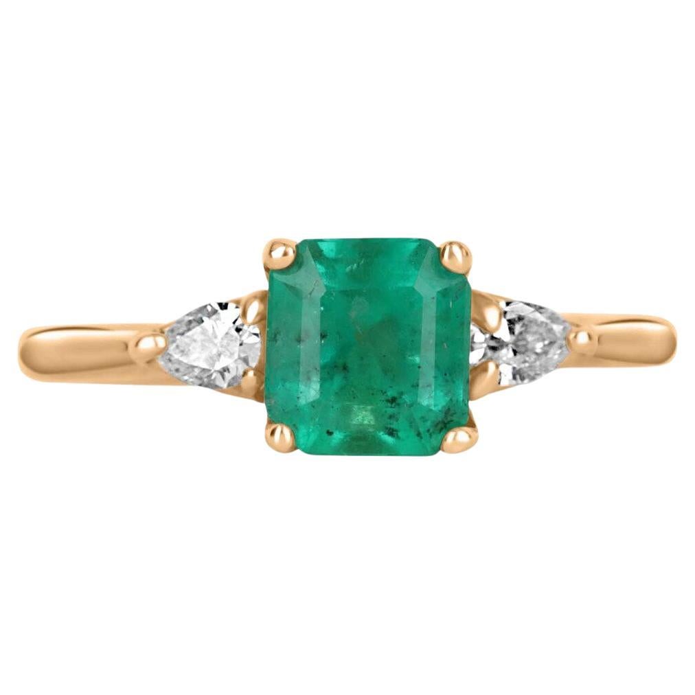 Anillo de diamantes y esmeralda colombiana talla esmeralda de 1,38 tcw y tres piedras de 14 quilates