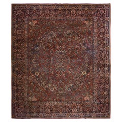 13'8 "x15'10" Tappeto antico persiano Sarouk rosso cannella tutta lana annodato a mano anni '30