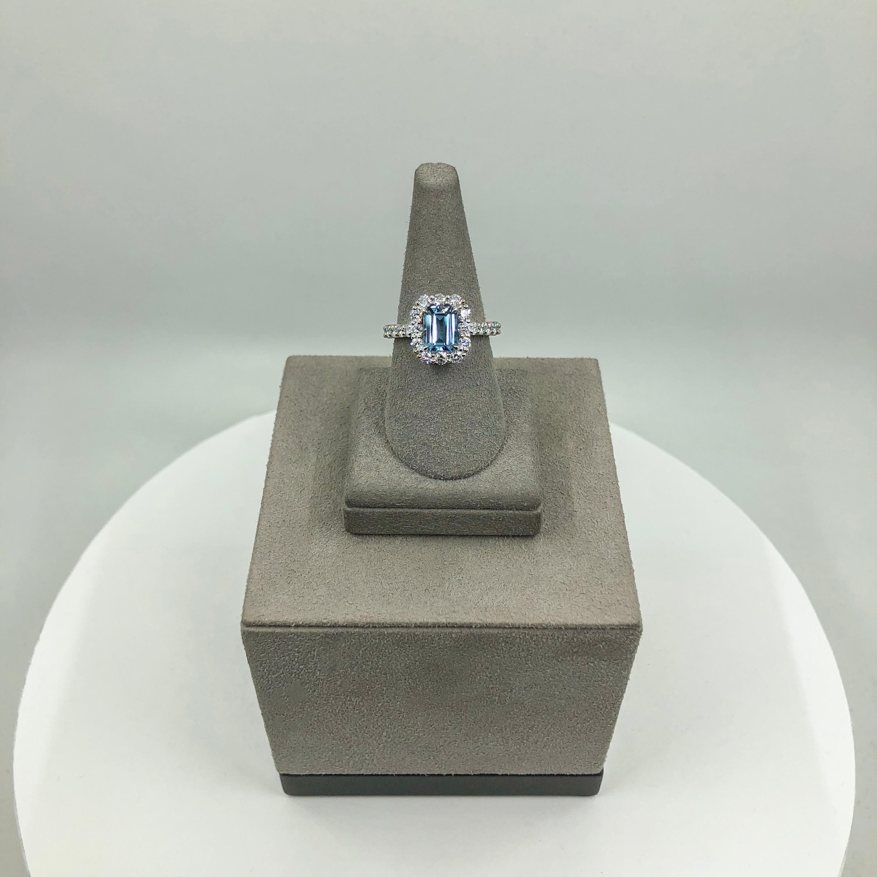 Women's 1.39 Carat Aquamarine and Diamond Halo Engagement Ring in Platinum