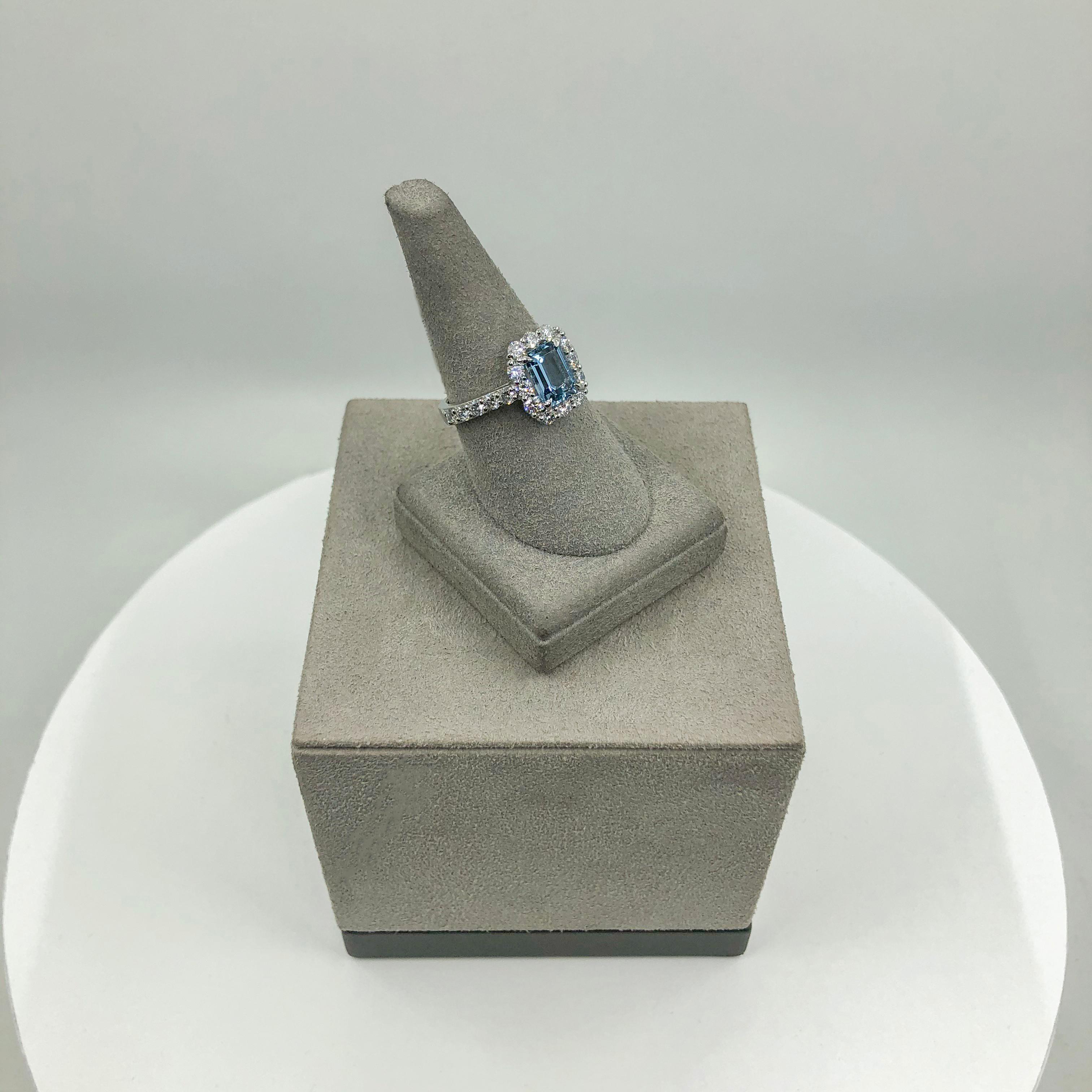 1.39 Carat Aquamarine and Diamond Halo Engagement Ring in Platinum 1