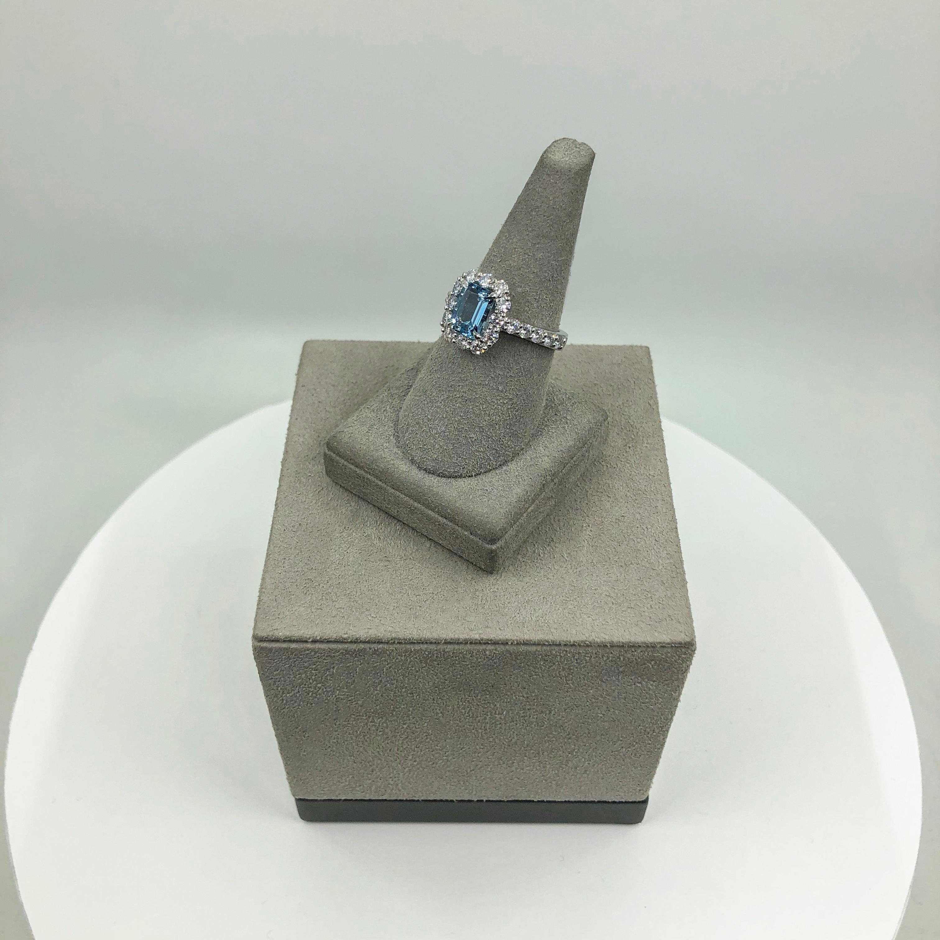 1.39 Carat Aquamarine and Diamond Halo Engagement Ring in Platinum 2