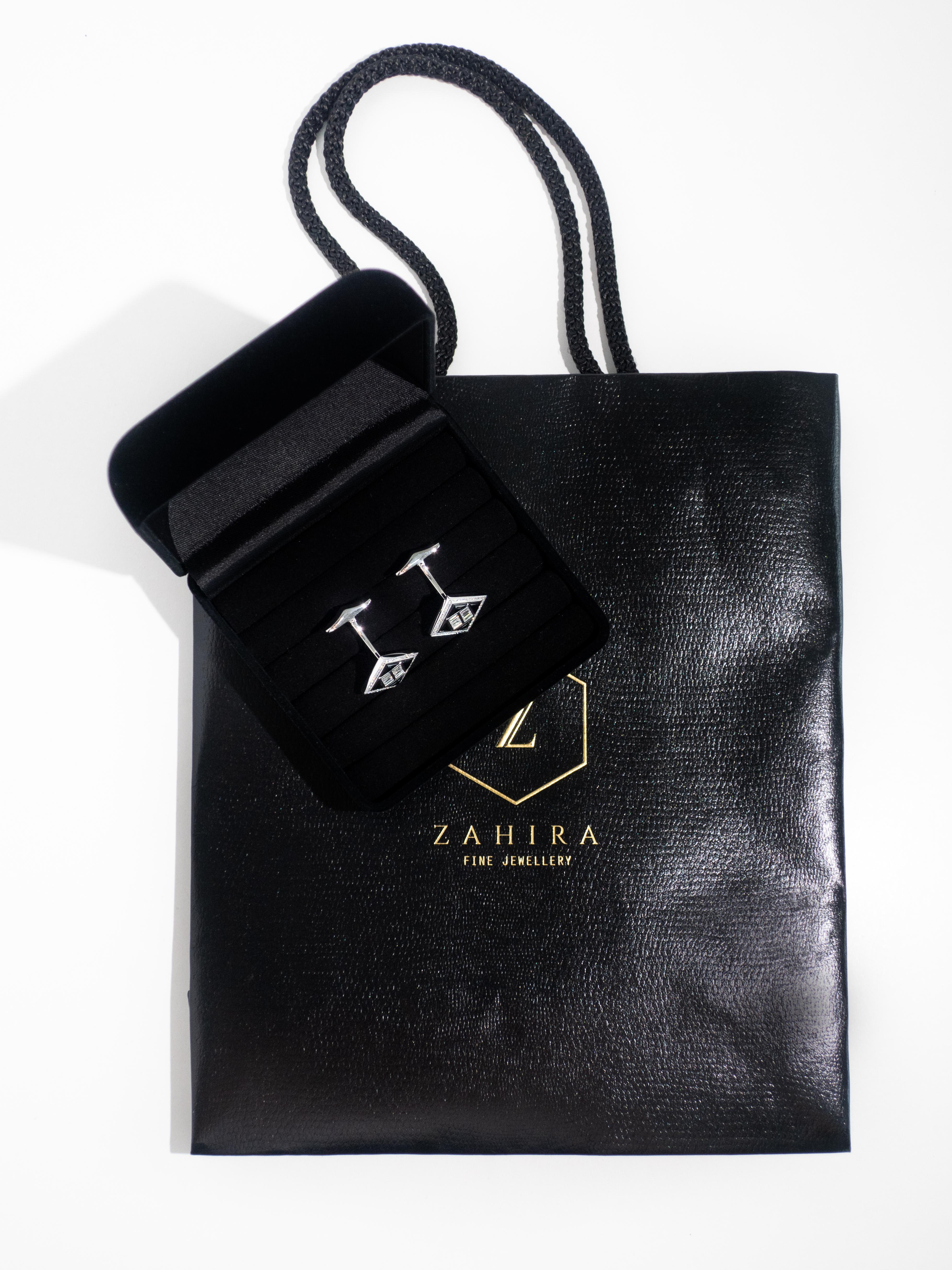 1,39 Karat Schwarzer Onyx und 1,14 Karat Diamant Baguette-Manschettenknöpfe im Angebot 2