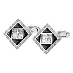 1.39 Carat Black Onyx and 1.14 Carat Diamond Baguette Cufflinks