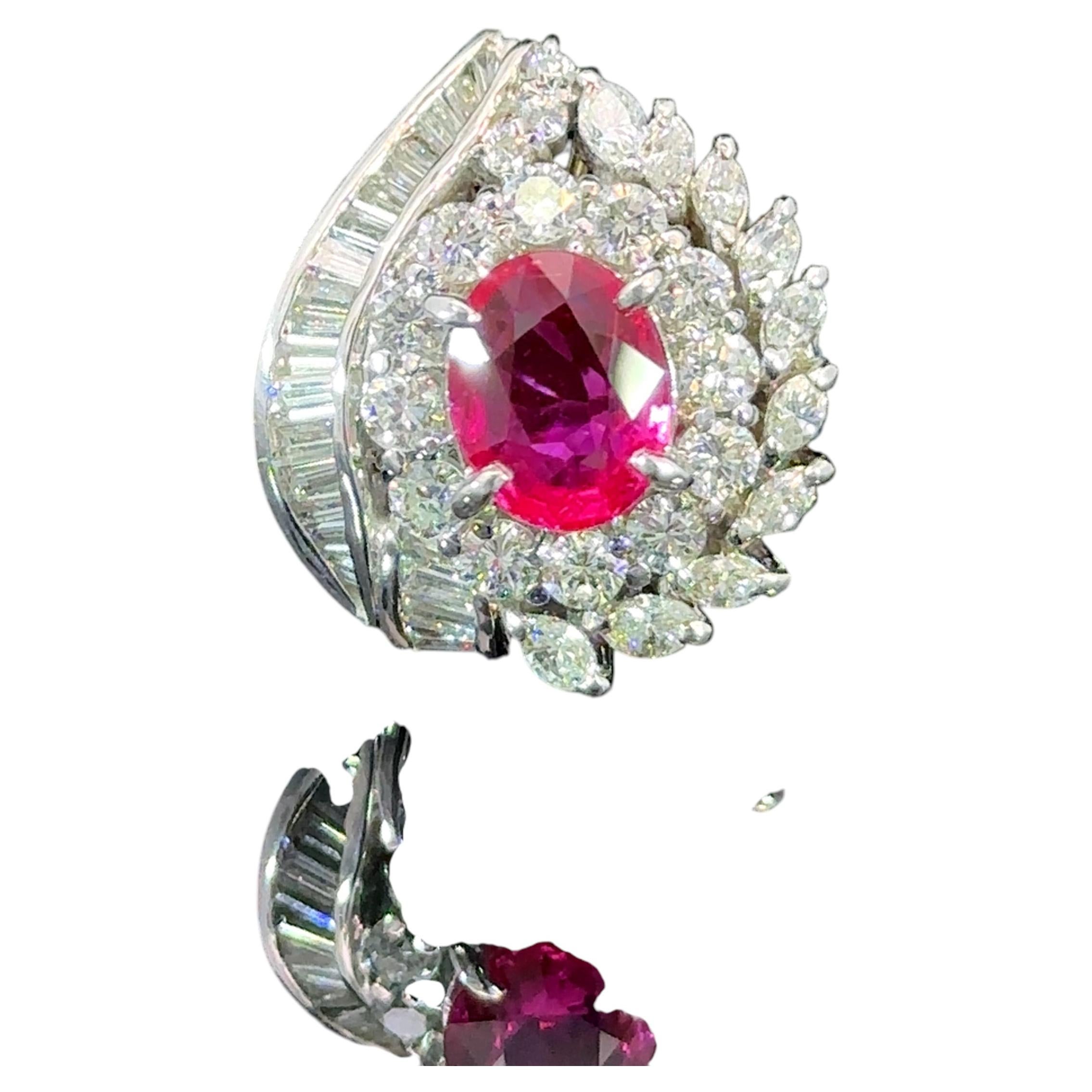 1.39 Carat Burmese Ruby Diamond Platinum Vintage-Style Ring by Meghna Jewels