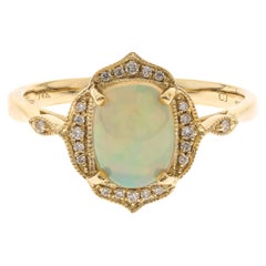 1.39 Carat Cushion Cut Ethiopian Opal Diamond 14K Yellow Gold Engagement Ring