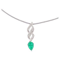 1.39ct Pear Emerald 
Fine Diamonds studded Pendant in 18K White Gold