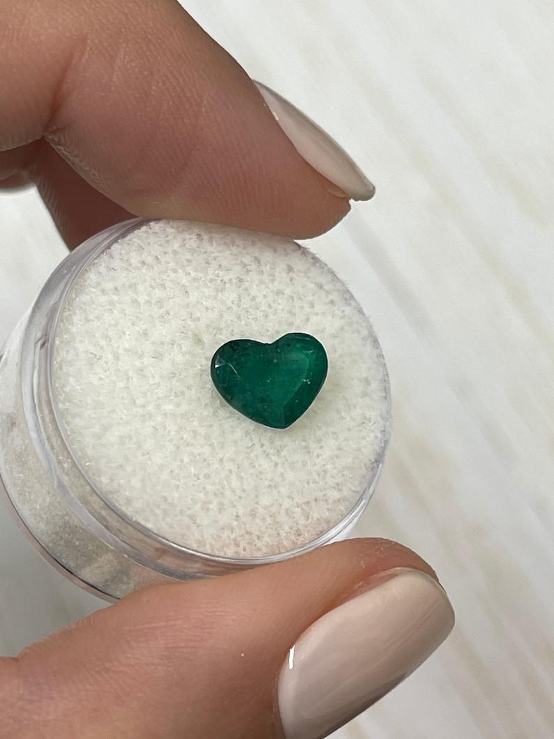 Emerald Cut 1.39 Carat Heart-Cut Brazilian Emerald  Dark Green 7x9 Loose Gemstone For Sale