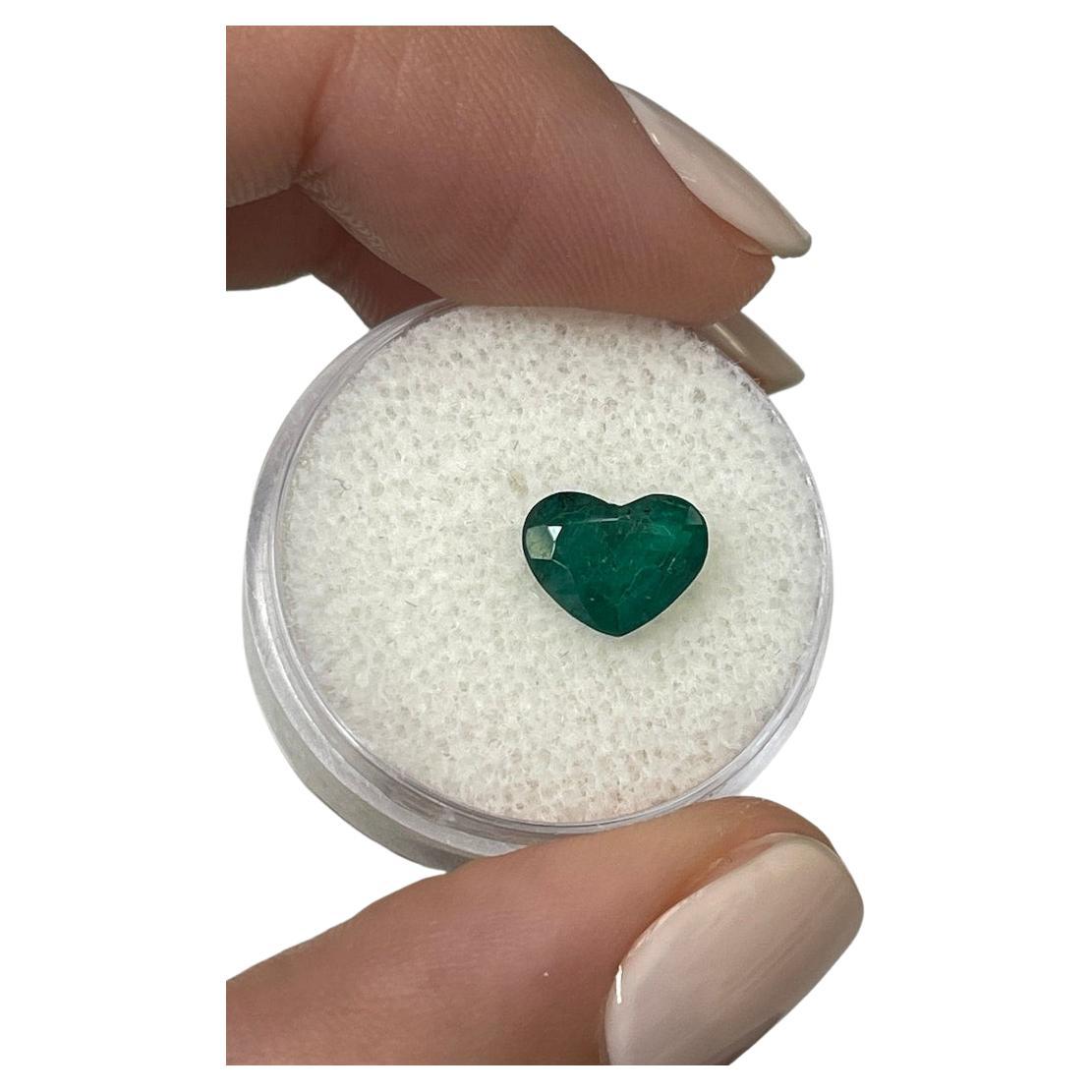 1.39 Carat Heart-Cut Brazilian Emerald  Dark Green 7x9 Loose Gemstone For Sale