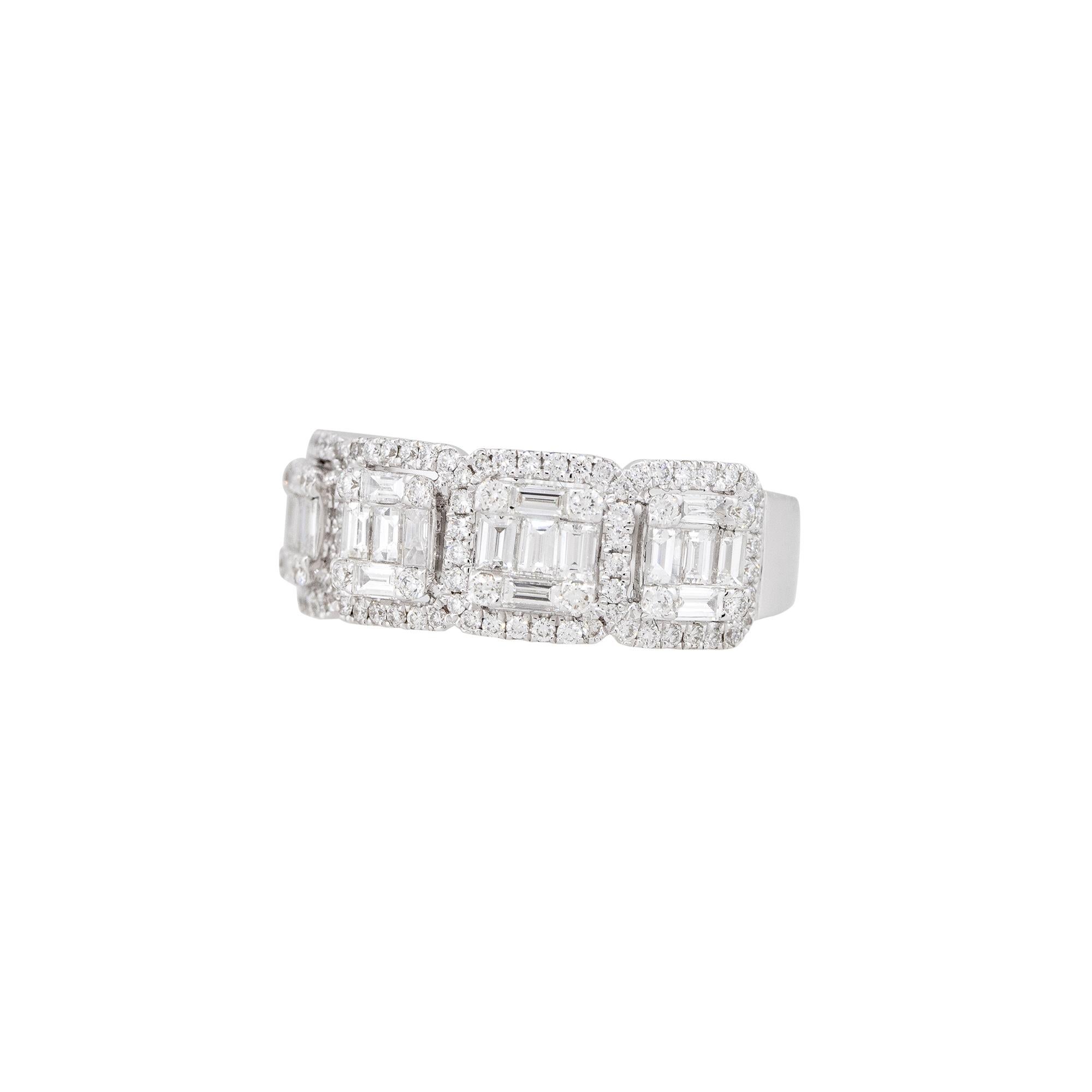 Baguette Cut 1.39 Carat Mosaic Diamond 5 Station Ring 18 Karat In Stock For Sale