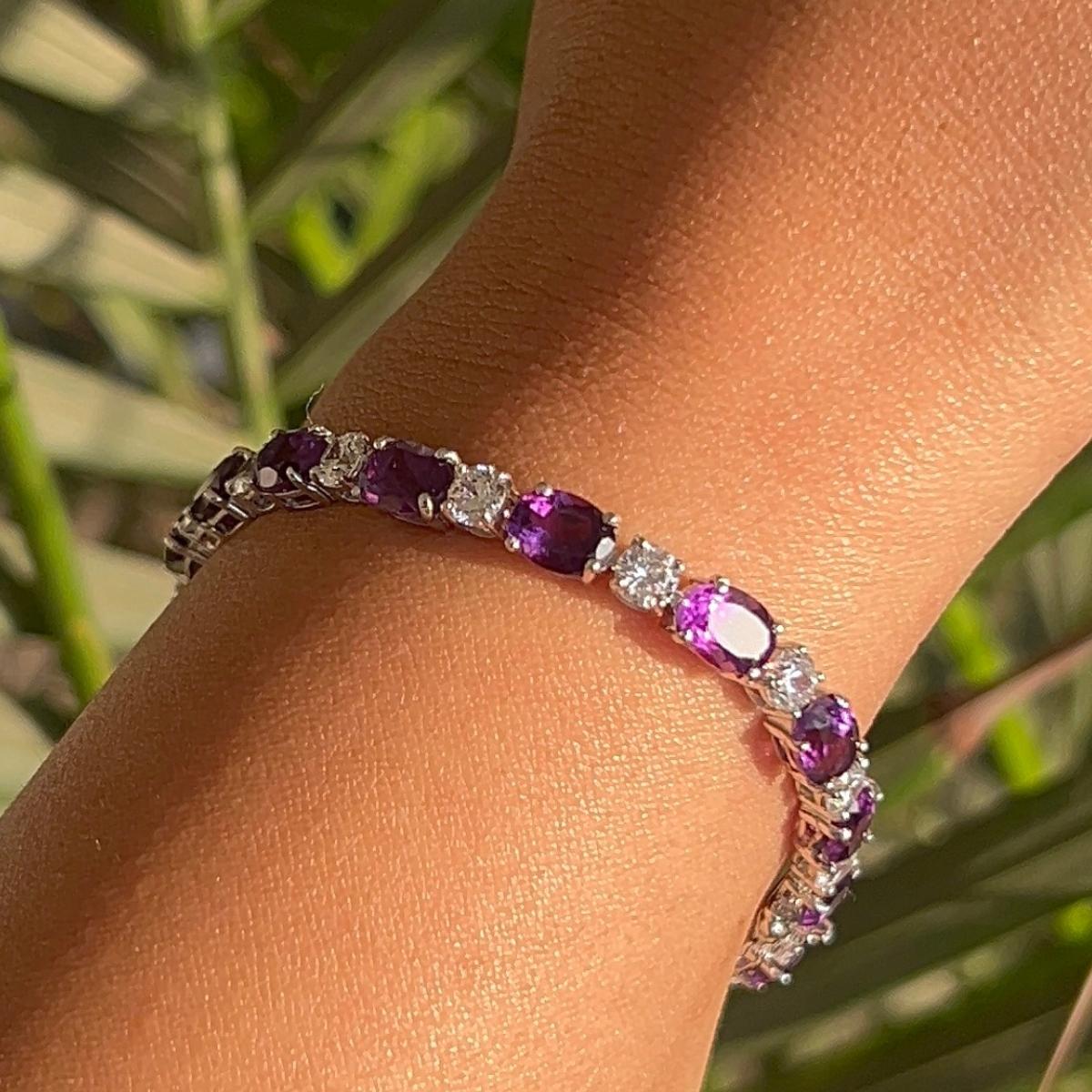 Natural Amethyst 13.9 Carat Tennis Bracelet in 925 Sterling Silver. You shall need statement tennis bracelet to make a statement with your look. Each piece features dazzling cubic zirconia stones, renowned for their brilliance and clarity, set in