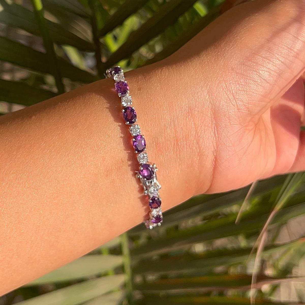 Mixed Cut Natural Amethyst 13.9 Carat Tennis Bracelet Luxury Jewelry Gift in 925 Silver For Sale