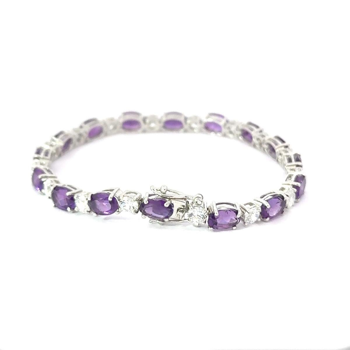 Women's Natural Amethyst 13.9 Carat Tennis Bracelet Luxury Jewelry Gift in 925 Silver For Sale