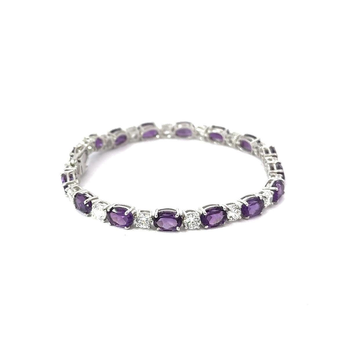 Natural Amethyst 13.9 Carat Tennis Bracelet Luxury Jewelry Gift in 925 Silver For Sale 3