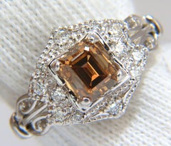 1.39 Carat Natural Fancy Brown Emerald Cut Diamond Ring VS2 Victorian Deco