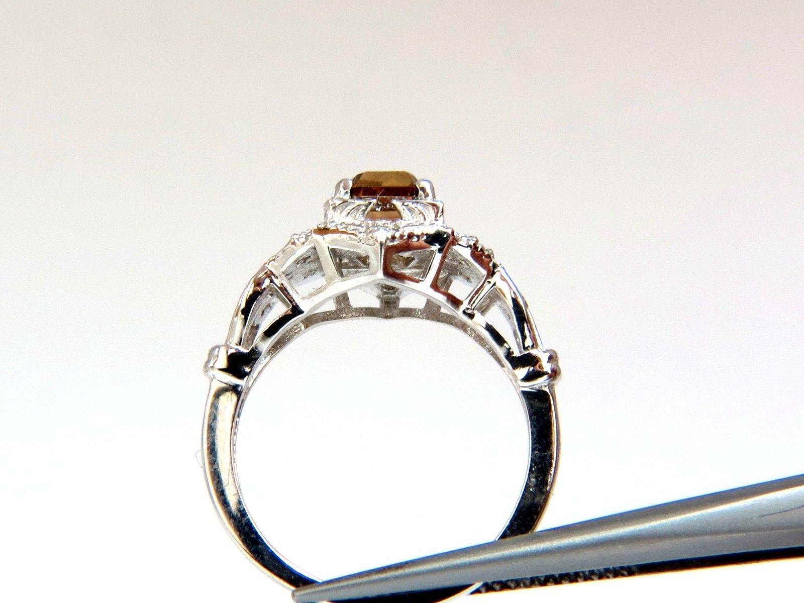 1.39 Carat Natural Fancy Brown Emerald Cut Diamond Ring VS2 Victorian Deco In New Condition For Sale In New York, NY
