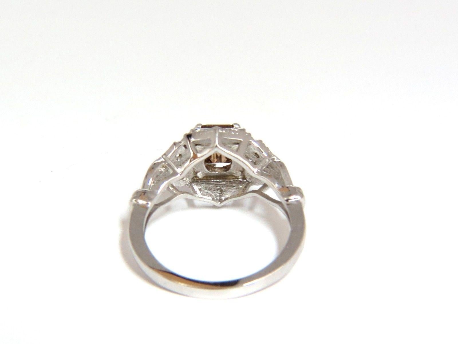 Women's or Men's 1.39 Carat Natural Fancy Brown Emerald Cut Diamond Ring VS2 Victorian Deco For Sale