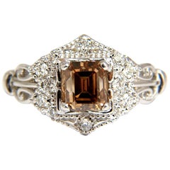 1.39 Carat Natural Fancy Brown Emerald Cut Diamond Ring VS2 Victorian Deco*