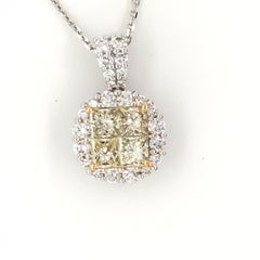 1.39 Carat Natural Yellow Princess Cluster Diamond Pendant