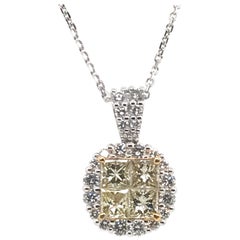 1.39 Carat Natural Yellow Princess Cluster Diamond Pendant