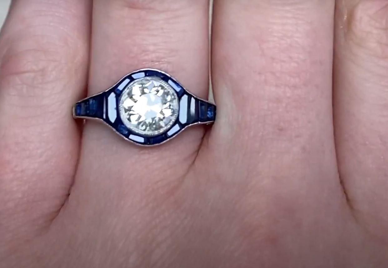 Old European Cut 1.39 Carat Old-Euro Cut Diamond Engagement Ring, Sapphire Halo