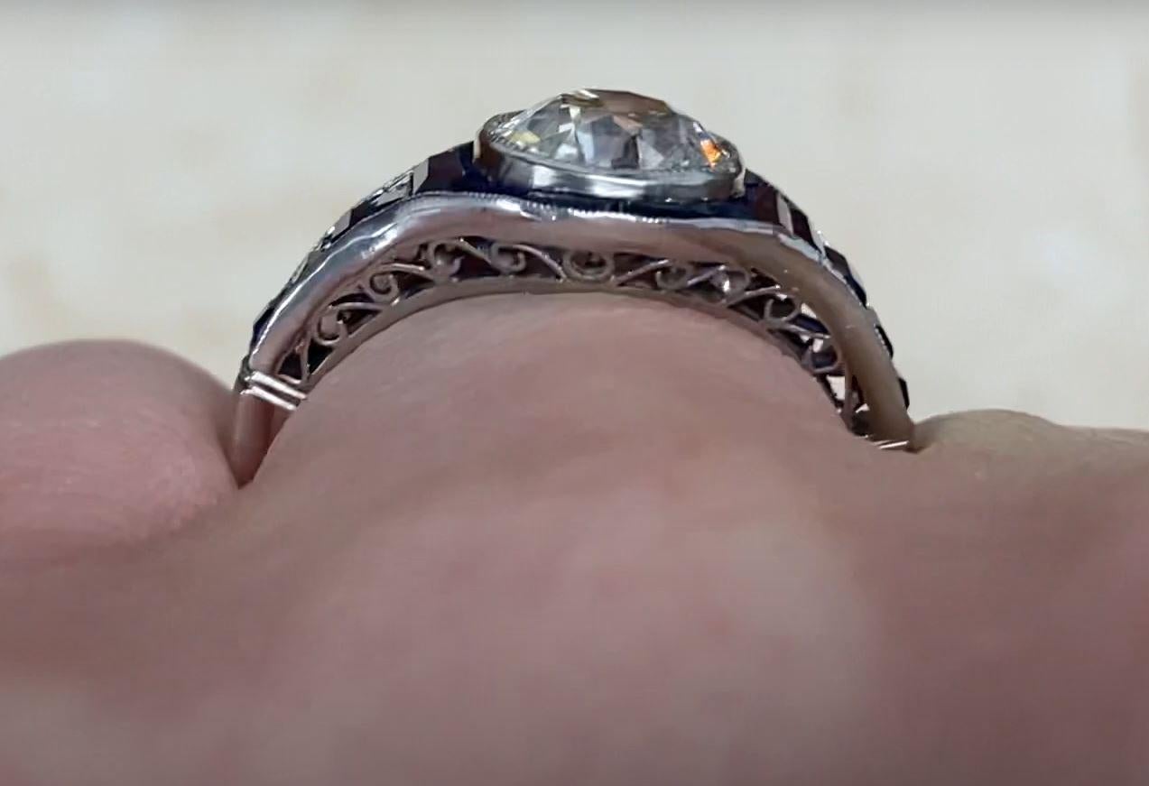 1.39 Carat Old-Euro Cut Diamond Engagement Ring, Sapphire Halo 1