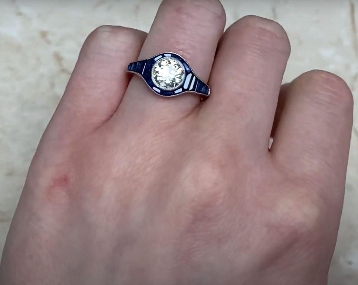 1.39 Carat Old-Euro Cut Diamond Engagement Ring, Sapphire Halo 2