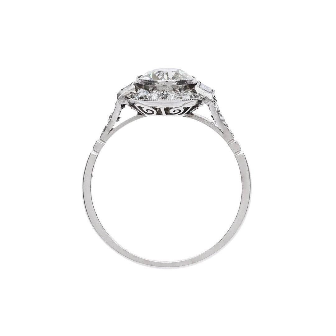 Art Deco 1.39 Carat Old European Cut Diamond Platinum Engagement Ring