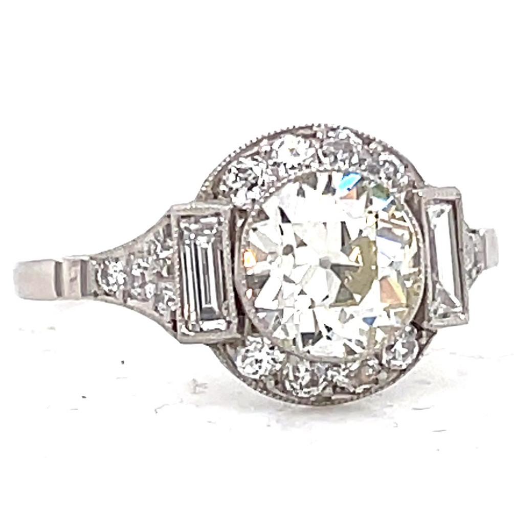 Art Deco 1.39 Carat Old European Cut Diamond Platinum Engagement Ring