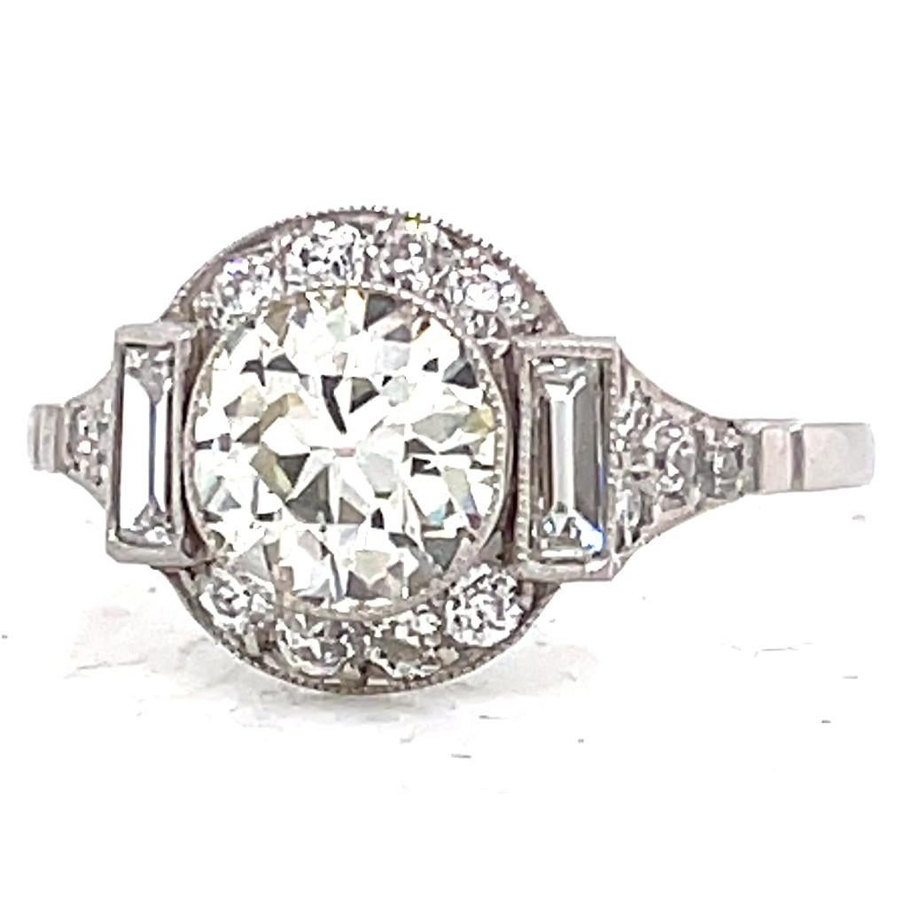 1.39 Carat Old European Cut Diamond Platinum Engagement Ring In New Condition In Beverly Hills, CA