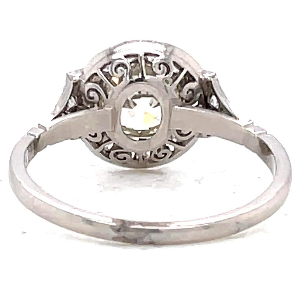 Women's 1.39 Carat Old European Cut Diamond Platinum Engagement Ring