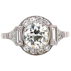 1.39 Carat Old European Cut Diamond Platinum Engagement Ring