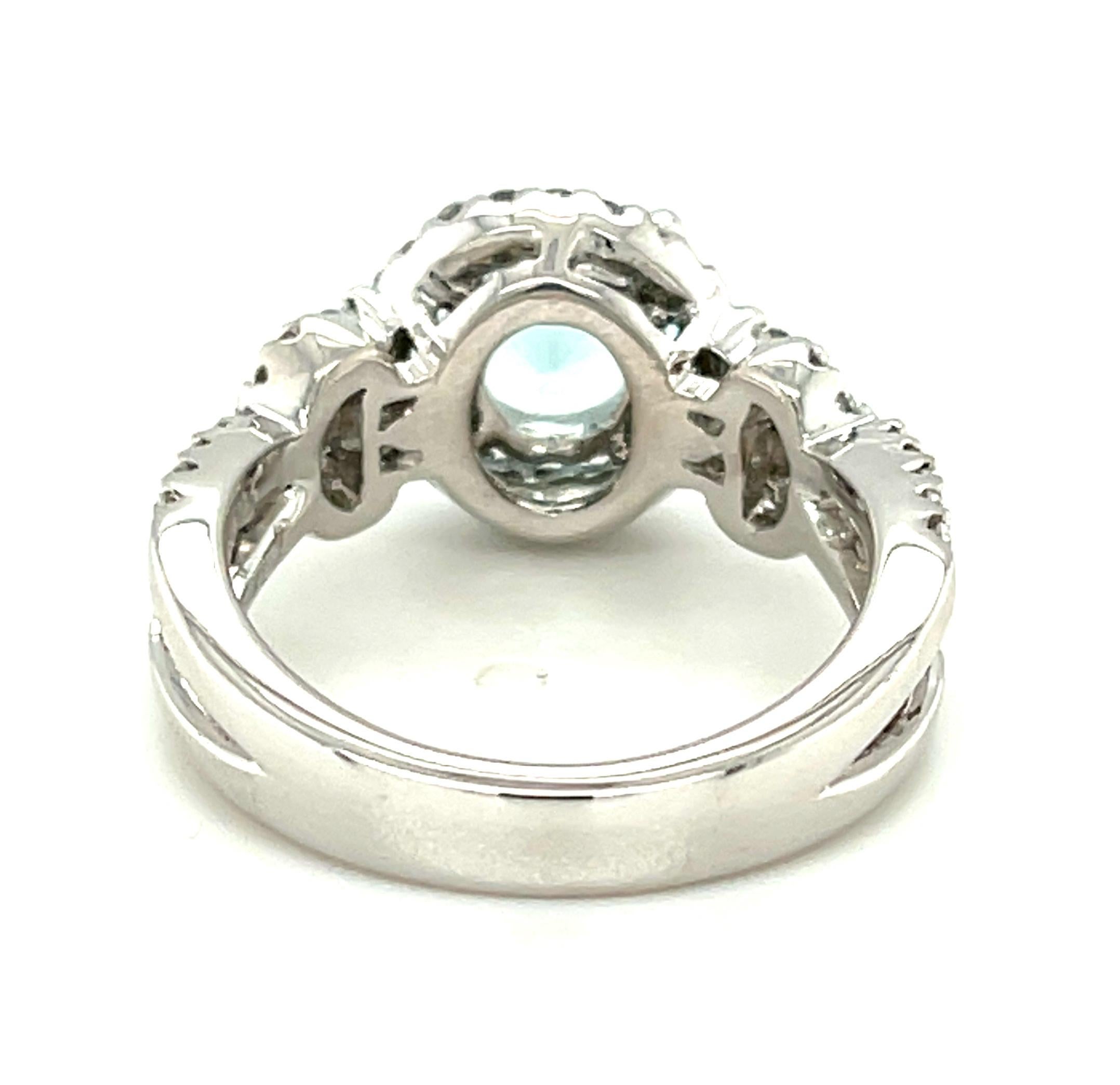 1.39 Carat Round Aquamarine Diamond Halo White Gold Cocktail Ring In New Condition In Los Angeles, CA