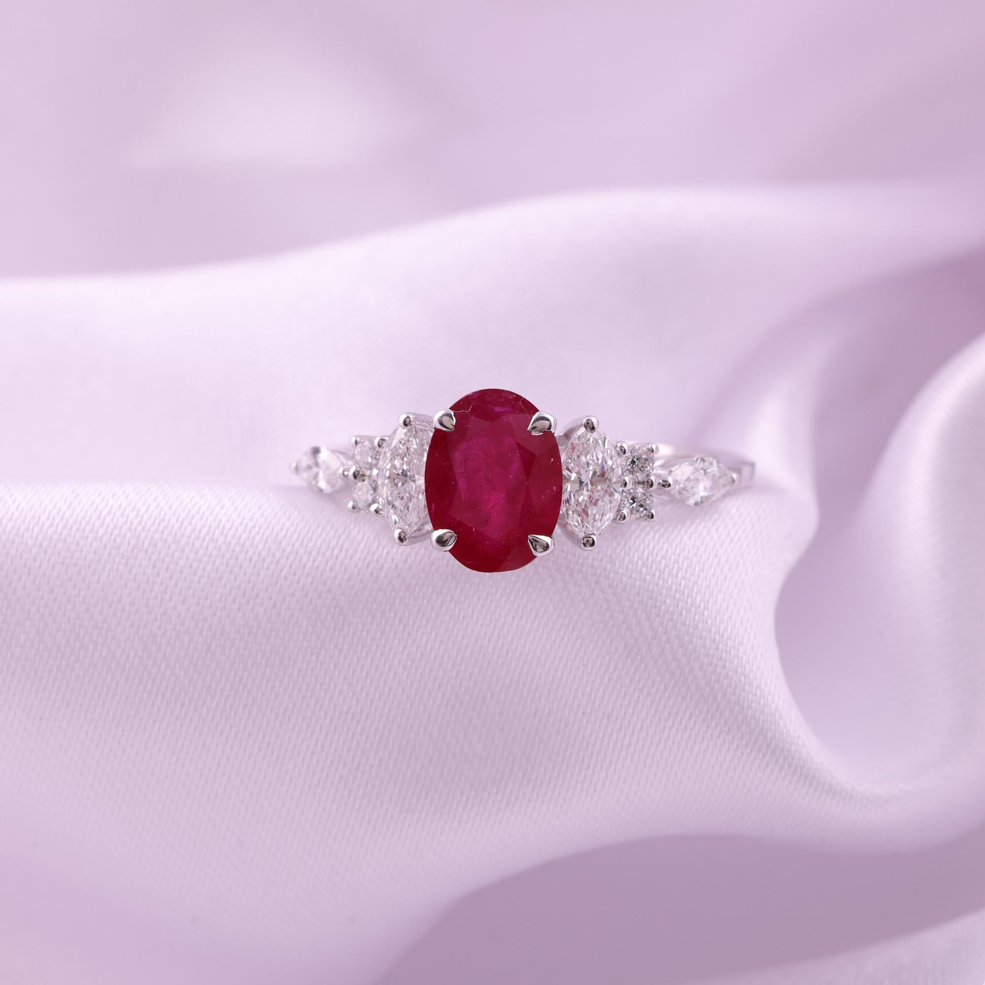 Im Angebot: 1,39 Karat Rubin Edelstein 0,55 Karat SI/H Diamant Ring 9 Karat Weißgold Schmuck () 3