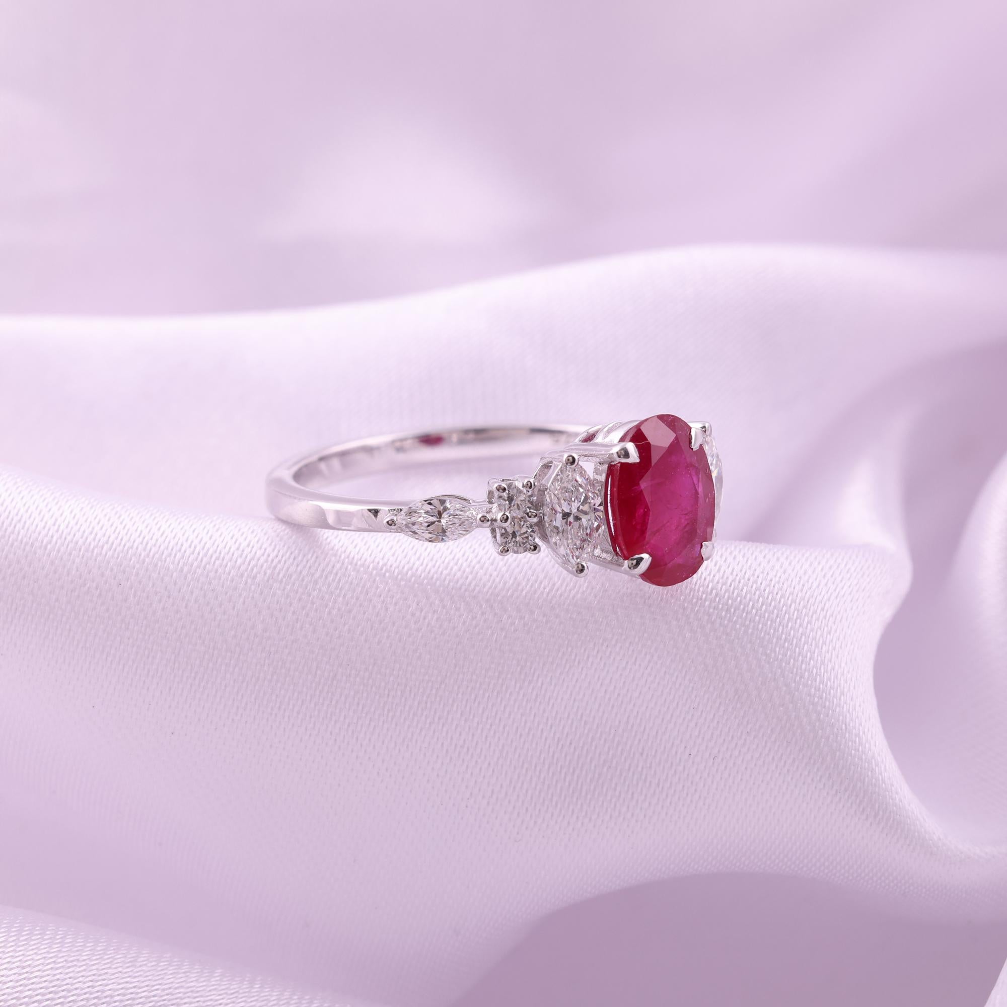 Im Angebot: 1,39 Karat Rubin Edelstein 0,55 Karat SI/H Diamant Ring 9 Karat Weißgold Schmuck () 4