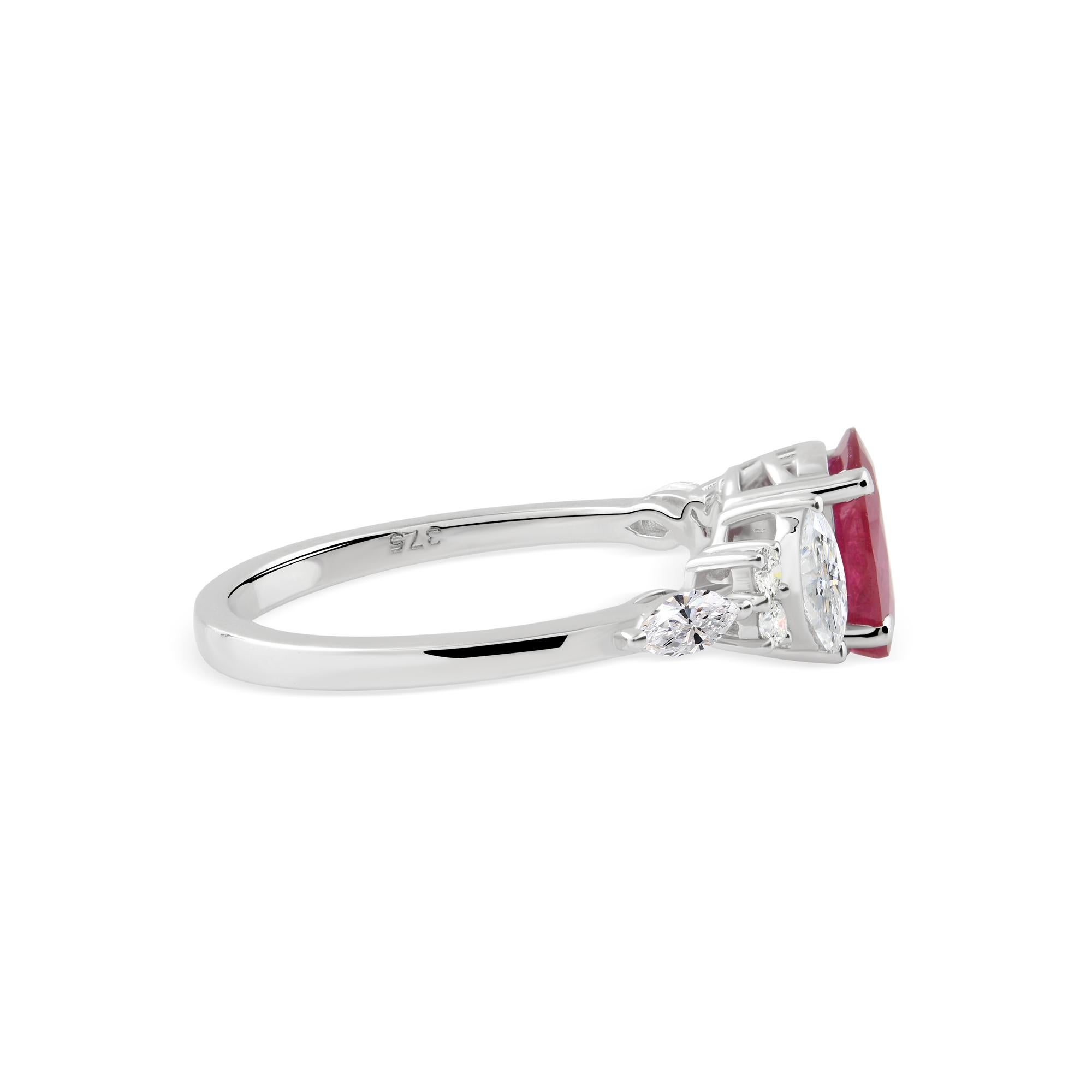 Im Angebot: 1,39 Karat Rubin Edelstein 0,55 Karat SI/H Diamant Ring 9 Karat Weißgold Schmuck () 7