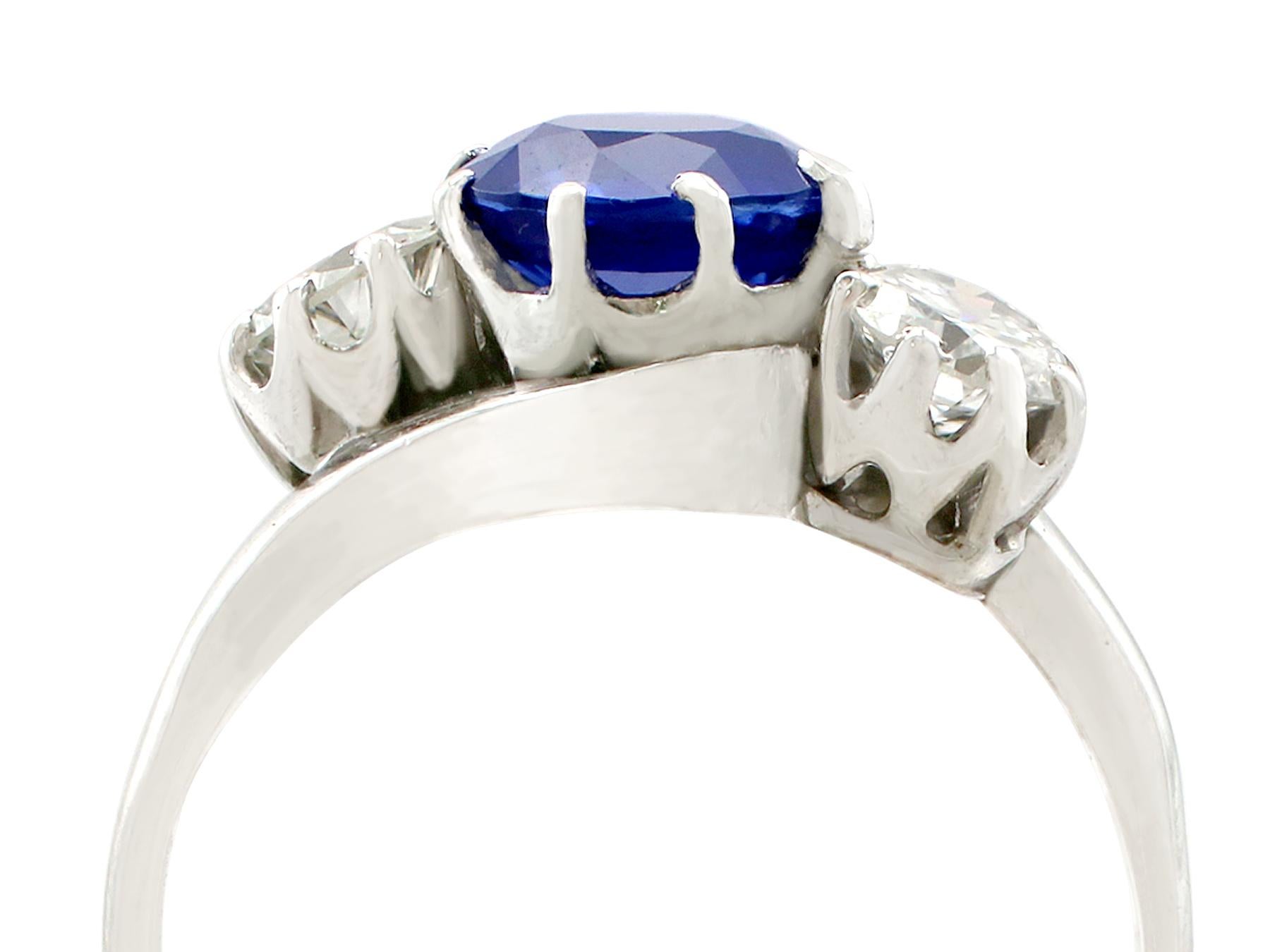 An impressive 1.39 carat sapphire and 0.80 carat diamond, 18 carat white gold twist ring; part of our diverse gemstone and estate jewelry collections.

This fine and impressive sapphire and diamond trilogy ring has been crafted in 18k white