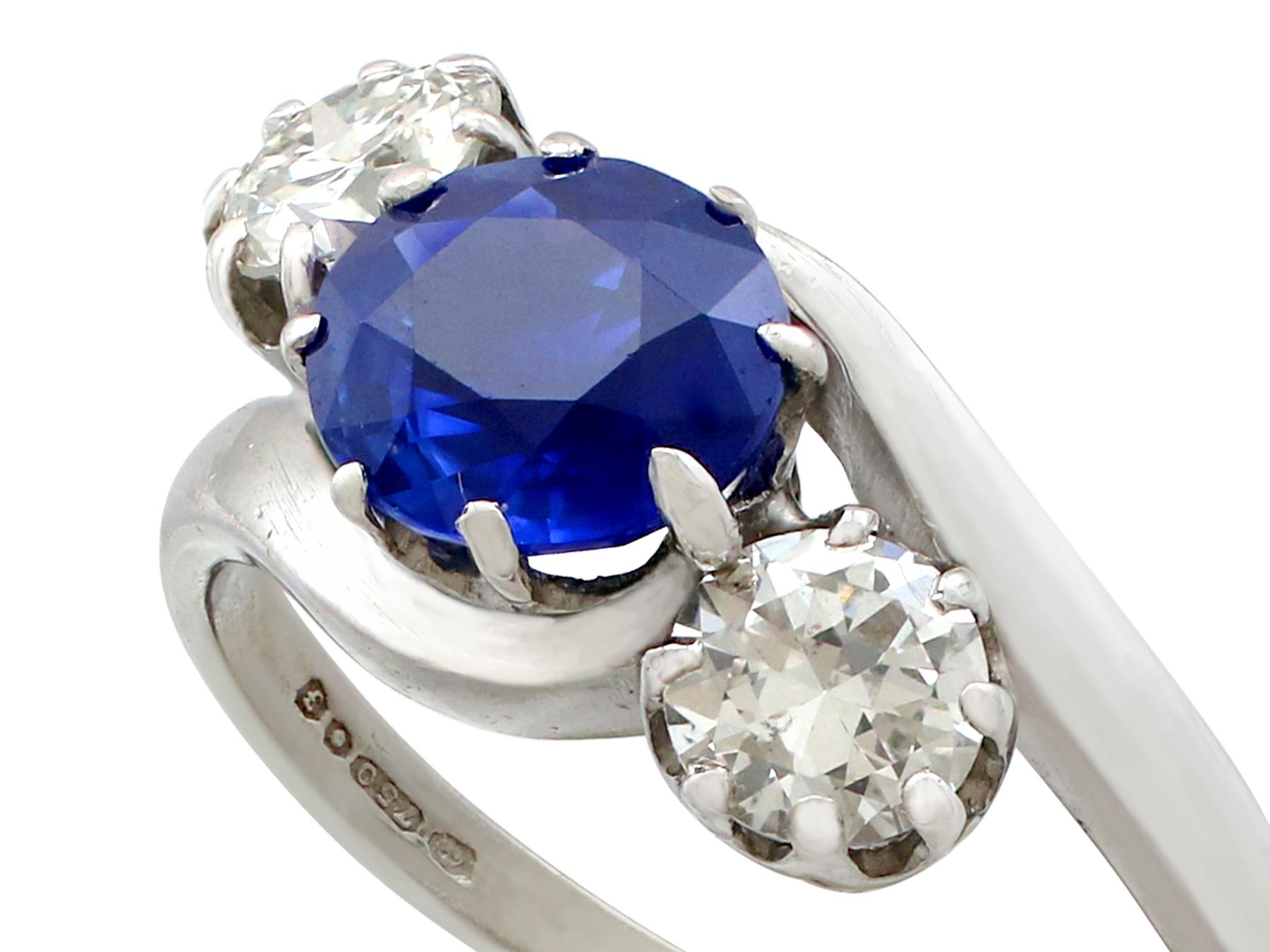 1.39 Carat Sapphire and 0.80 Carat Diamond White Gold Twist Ring In Excellent Condition In Jesmond, Newcastle Upon Tyne