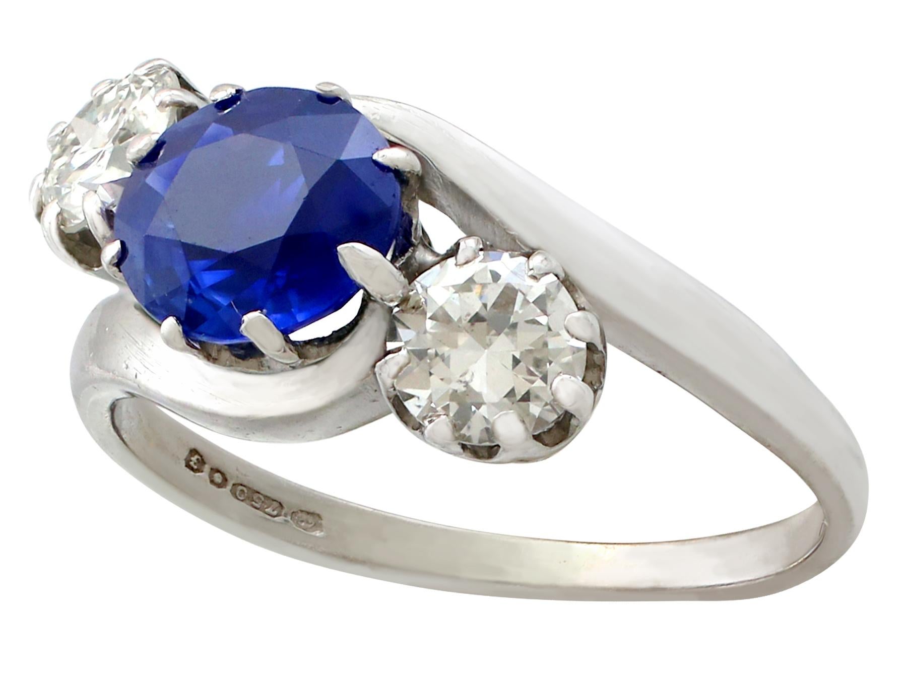 Women's 1.39 Carat Sapphire and 0.80 Carat Diamond White Gold Twist Ring