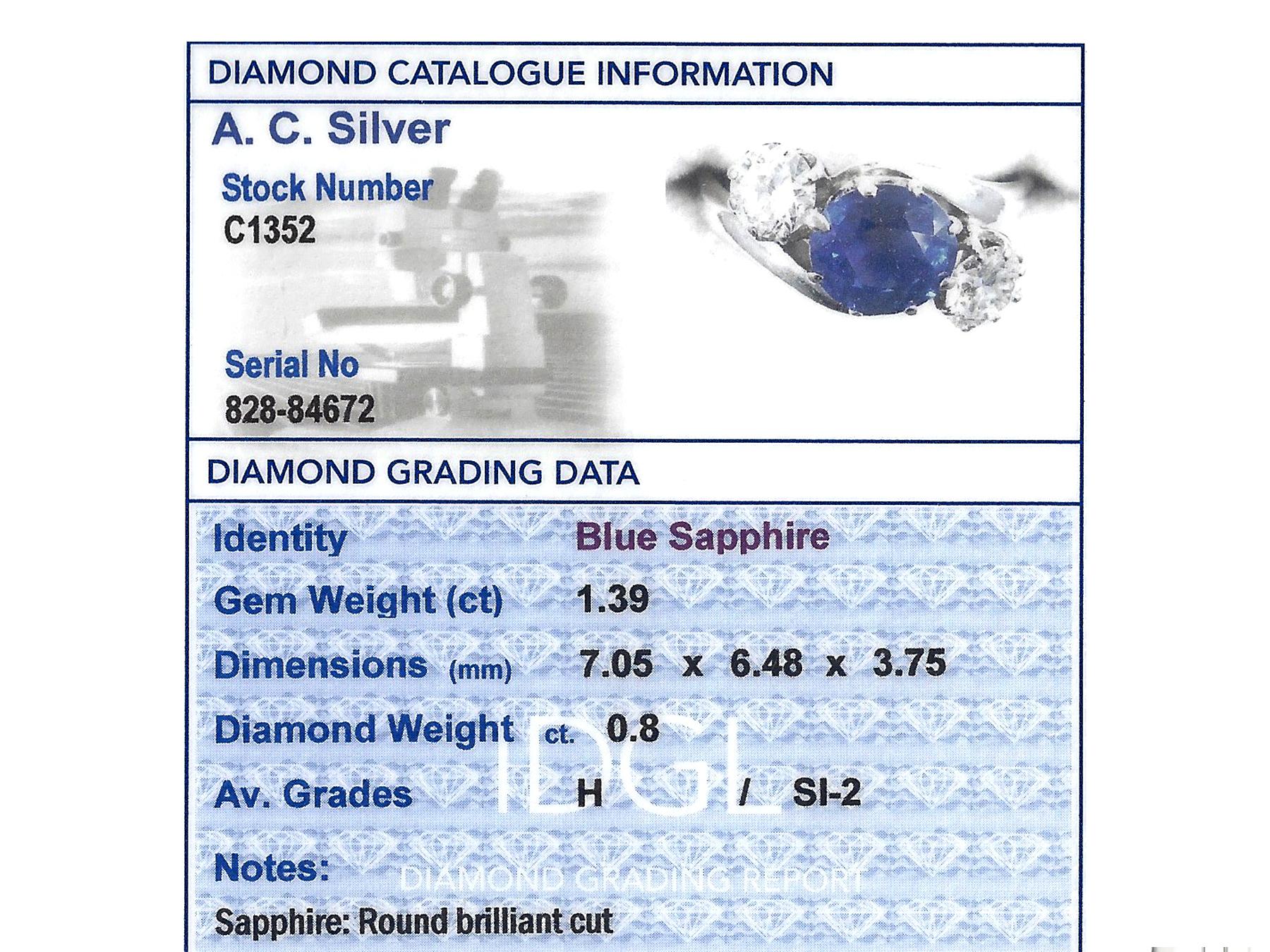 1.39 Carat Sapphire and 0.80 Carat Diamond White Gold Twist Ring 2