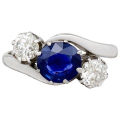 1.39 Carat Sapphire and 0.80 Carat Diamond White Gold Twist Ring