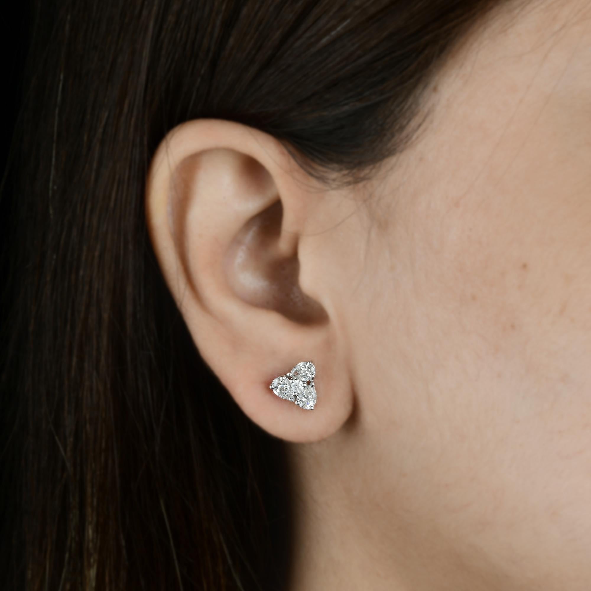 Modern 1.39 Carat SI Clarity HI Color Pear Round Diamond Stud Earrings 18k White Gold For Sale