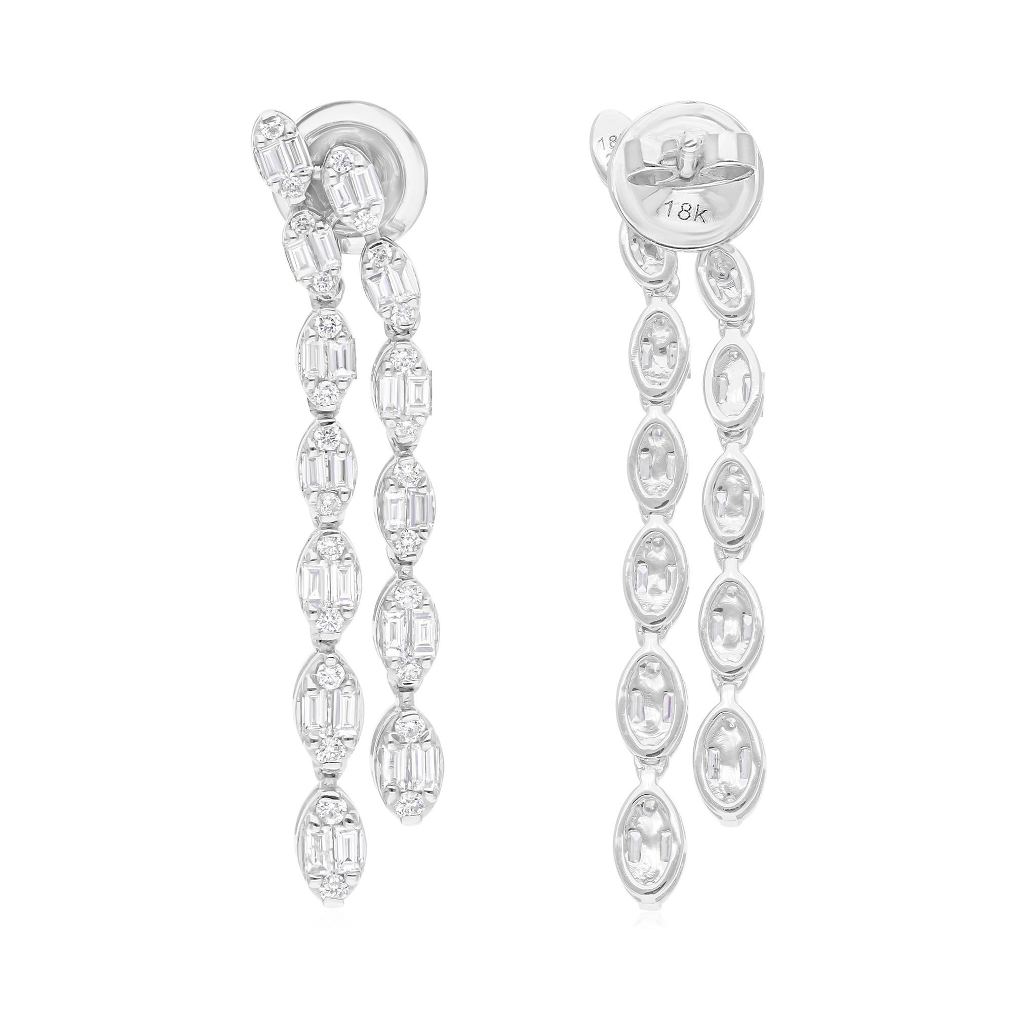 Modern 1.39 Carat SI/H Baguette Diamond Earrings 14 Karat White Gold Handmade Jewelry For Sale