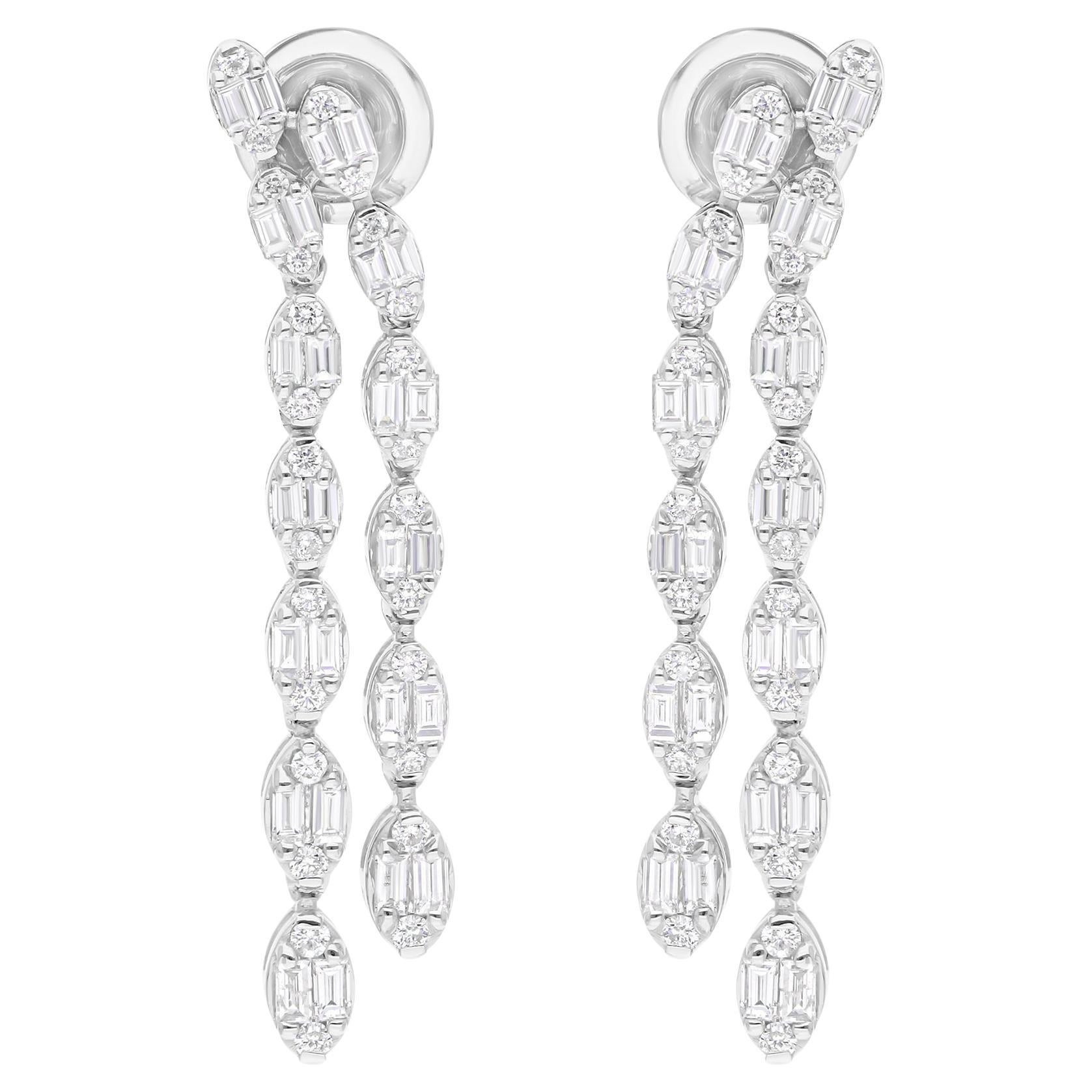 Orecchini con diamanti Baguette da 1,39 carati SI/H Gioielli fatti a mano in oro bianco 18 carati