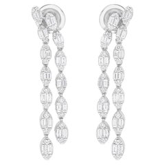 Pendientes de diamantes baguette SI/H de 1,39 quilates Joyas de oro blanco de 18 quilates hechas a mano