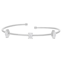 Bracelet manchette jonc en or blanc 14 carats avec diamants taille émeraude marquise de 1,39 carat SI/H