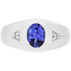 1.39 Carat Tanzanite and 0.03 Carat Diamond Men's Ring