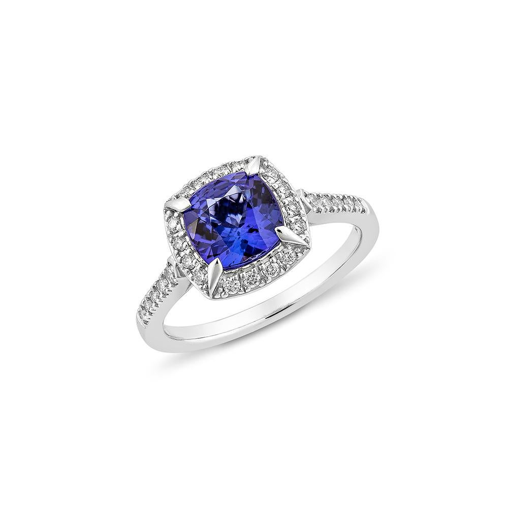 Contemporary 1.39 Carat Tanzanite Fancy Ring in 18Karat White Gold with Diamond. For Sale