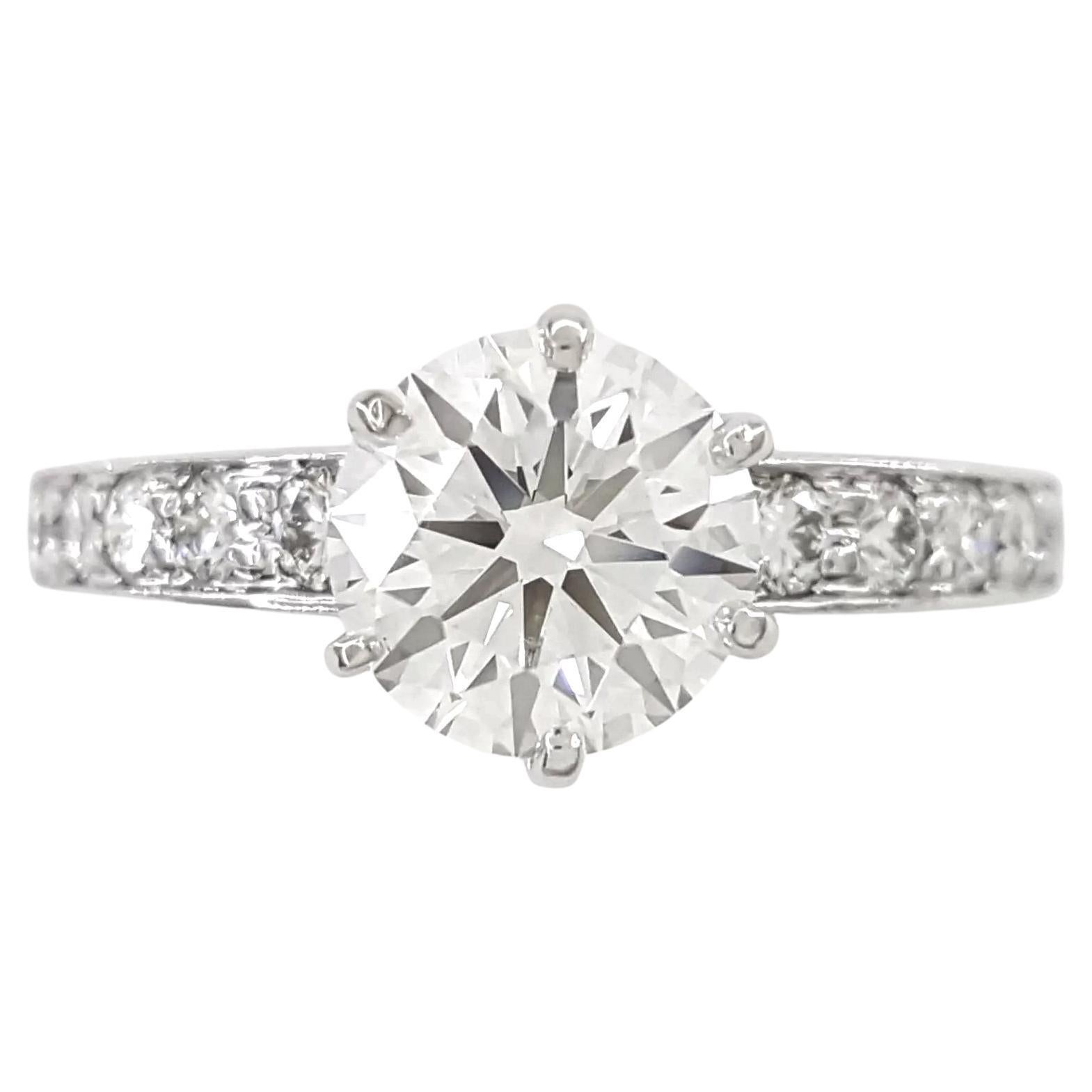 1.39 Carat Tiffany & Co Platinum Bead Set Round Diamond Engagement Ring