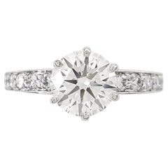 1.39 Carat Tiffany & Co Platinum Bead Set Round Diamond Engagement Ring